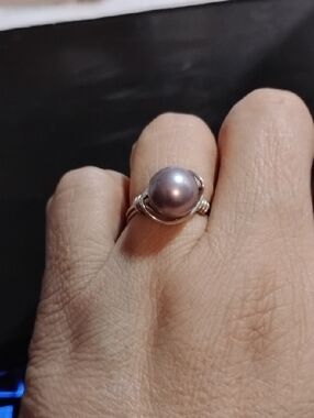 Gray 🩶 Silver Faux Pearl Wire Wrapped Ring Size 7 Fashion Jewelry